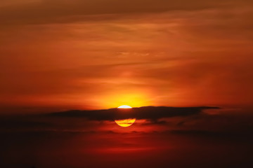 Sun on sunset sky