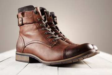 fashion men's boots.brown shoes still life
