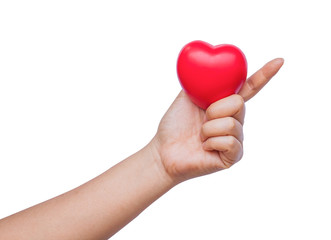 Obraz premium hand holding a red heart on white background