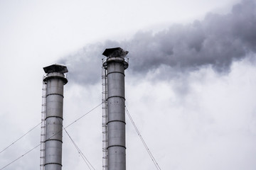 cityscape smokestack pipe factory, pollution in the city