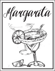 Vector image of a cocktail with a name.Margarita.