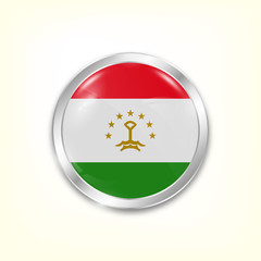 Round button national flag of Tajikistan with the reflection of light and shadow. Icon country. Realistic vector illustration.