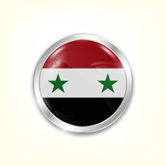 Round button national flag of Syria with the reflection of light and shadow. Icon country. Realistic vector illustration.
