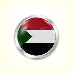 Round button national flag of Sudan with the reflection of light and shadow. Icon country. Realistic vector illustration.