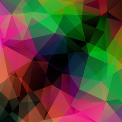 Polygonal vector background. Can be used in cover design, book design, website background. Vector illustration. Green, black, pink colors.