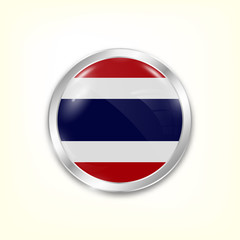 Round button national flag of Thailand with the reflection of light and shadow. Icon country. Realistic vector illustration.