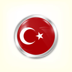 Obraz premium Round button national flag of Turkey with the reflection of light and shadow. Icon country. Realistic vector illustration.