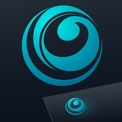 Abstract icon, vector sign, turquoise logotype in sphere shape. Logo for Business, Technology, Corporation.