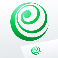 Abstract eco sign in sphere shape on white background. Green logotype for Ecology, Pharmacy, Medicine activity