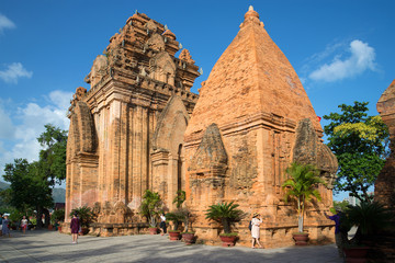 Fototapeta na wymiar Ancient Hindu temples (Cham towers) close-up. Vietnam, Nha Trang