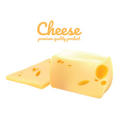 Cheese types. Yellow Cheese isolated on white background.