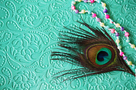 peacock feather and pearl necklace on paper background Stock Photo | Adobe Stock peacock feather and pearl necklace on paper background Stock Photo | Adobe Stock