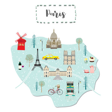 Cute map of Paris in France