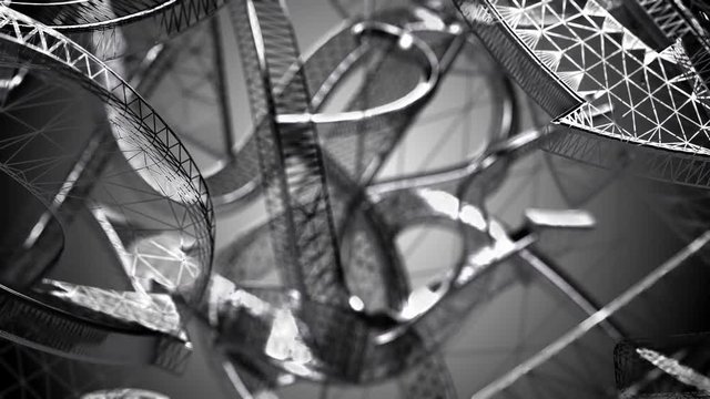 Abstract background of rotation steel threads with reflecting of light and environment. Animation of metallic technologies and industrial metal. Animation of seamless loop.
