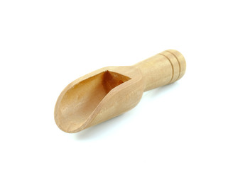 Wood tea scoop on white background.