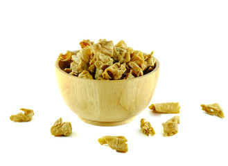 Tofu dry or vegetarian tofu dry in wooden bowl.