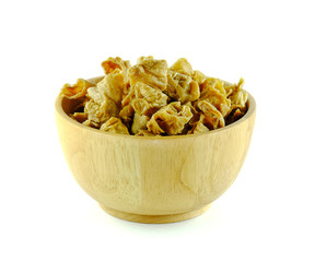 Tofu dry or vegetarian tofu dry in wooden bowl.