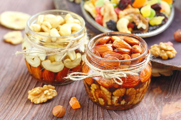 Dried fruit and nuts in honey