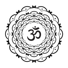 Om symbol with hand drawn mandala.