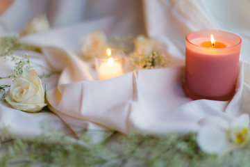 Candles and Flowers on Table