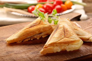 Fresh toast with cheese and herbs