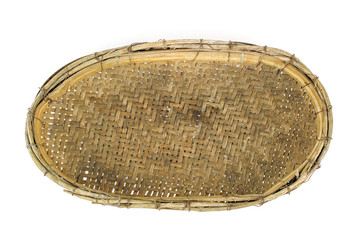 Empty wooden fruit or bread basket on white background