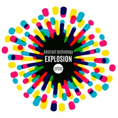 Modern colorful flat sun. Fun liquid circle explosion with drops and squirts. Vector illustration