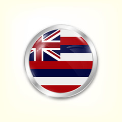 Round button national flag of Hawaiian islands with the reflection of light and shadow. Icon country. Realistic vector illustration.