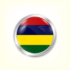 Round button national flag of Mauritius with the reflection of light and shadow. Icon country. Realistic vector illustration.