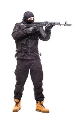 one caucasian army soldier man portrait on guard on studio isolated on white background