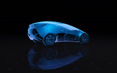 Future blue x-ray concept car. 3d rendering