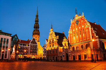 House of the Blackheads and Cathedral in the old town of Riga, Latvia