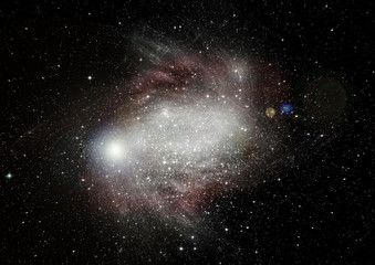 Stars, dust and gas nebula in a far galaxy