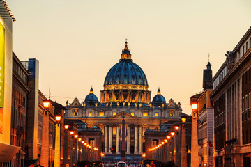 Vatican City. Illuminated St. Peters Basilica