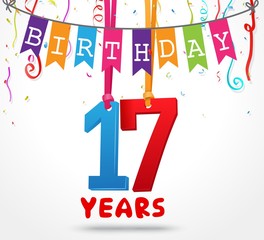 17 Years Birthday Celebration greeting card Design