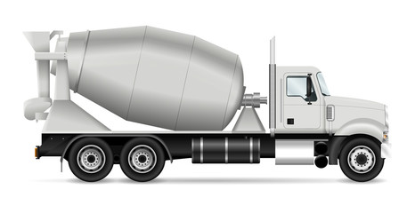 Mixer truck vector illustration, view from side. Template for corporate identity, branding and advertising. All layers and groups well organized for easy editing and recolor.