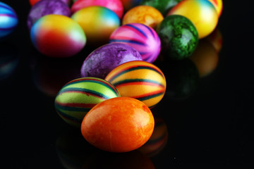 Easter eggs on table very colorful