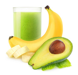 Isolated drink. Avocado banana smoothie isolated on white background with clipping path © ChaoticDesignStudio