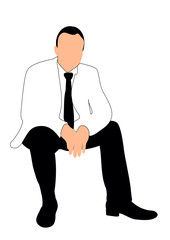 Vector black and white silhouette man in a tie sits