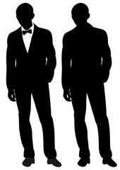 Black and white silhouette man stands office