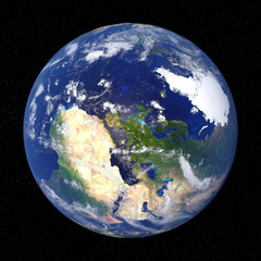 3d render, Earth from space showing Africa, Europe,  Asia and the North Pole