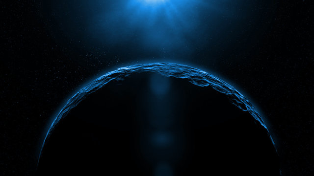 alien planet lit by a bright blue star