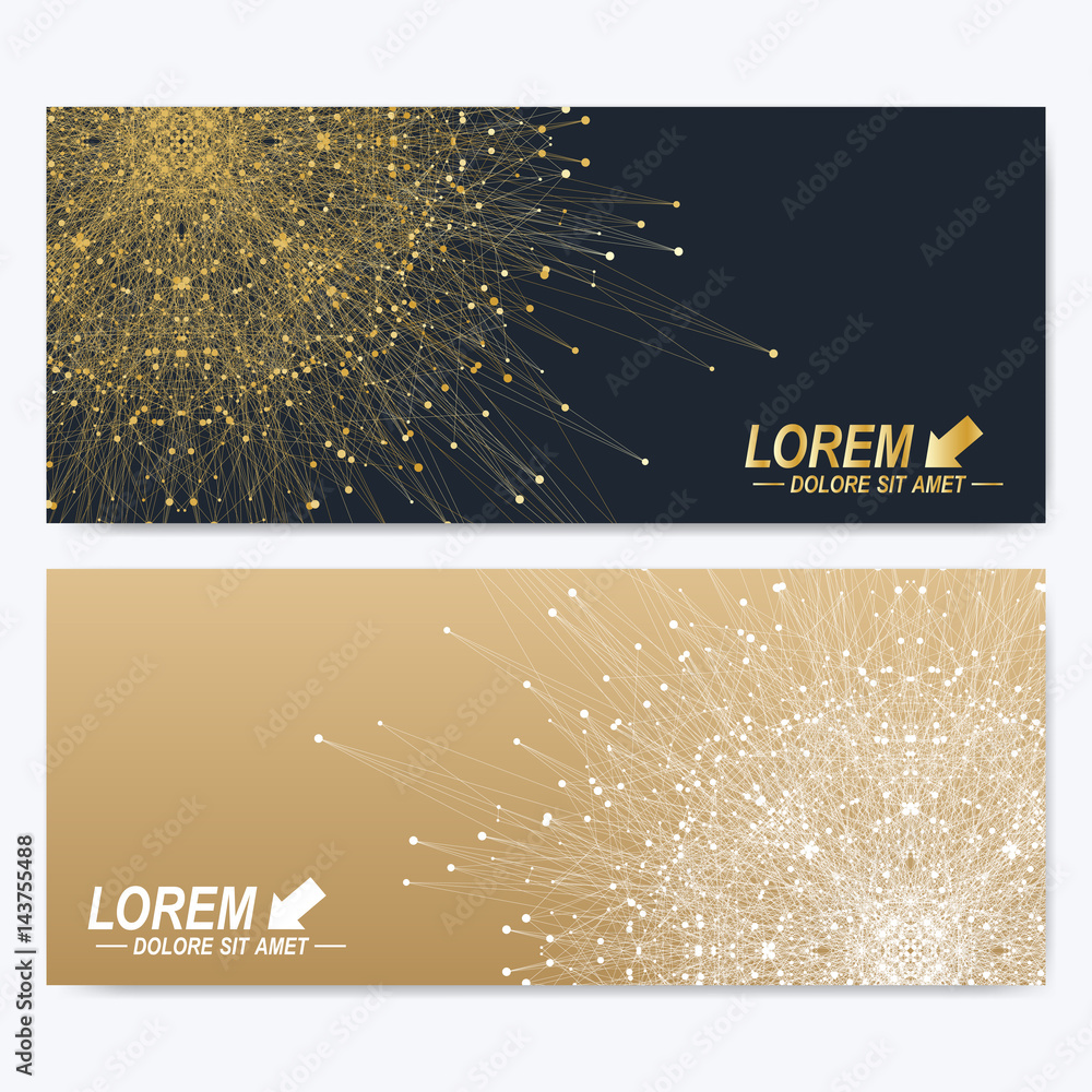 Aufkleber modern set of ornate horizontal cards in oriental style. geometric abstract presentation with golden