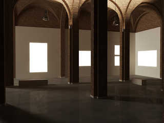 Museum interior design, expo, work of art mock up