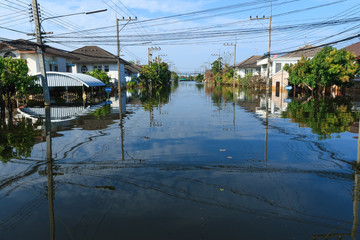 Street under flood water, Bangkok, Thailand.