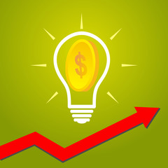 Light bulb and dollar coin. Idea, innovation, business success, creativity, startup and success concept. vector illustration.