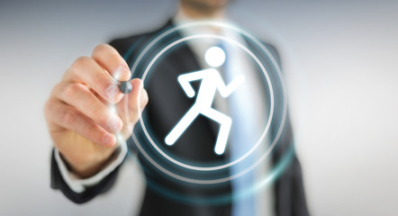 Young man using running application to check his performances 3D rendering