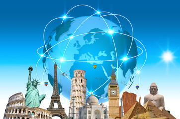 Famous landmarks of the world connected to each other