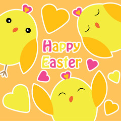 Vector cartoon of cute chicks and love shape for Easter card, wallpaper, and greeting card