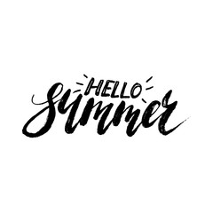 Hello summer - ink freehand lettering.